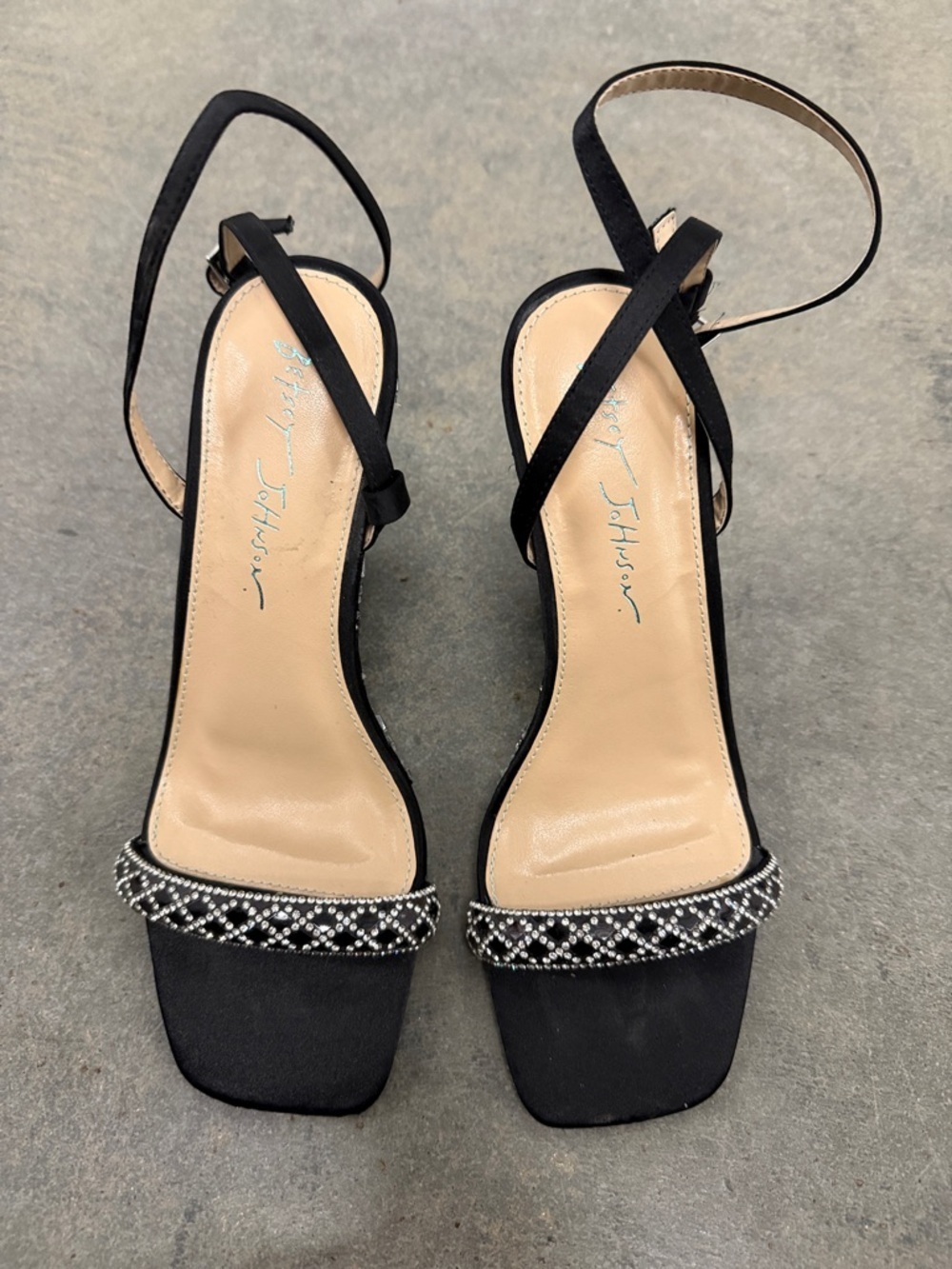 Betsey Johnson Black Beaded Ankle-Strap Heels